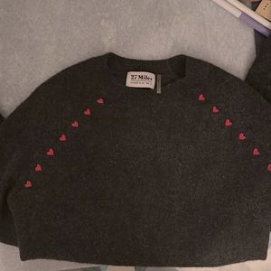 27 Miles Malibu dark grey cashmere with tiny embroidered hot pink hearts